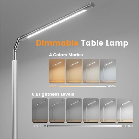 LED desk lamp metal foldable dimmable table light reading study office dorm - Picture 3 of 7